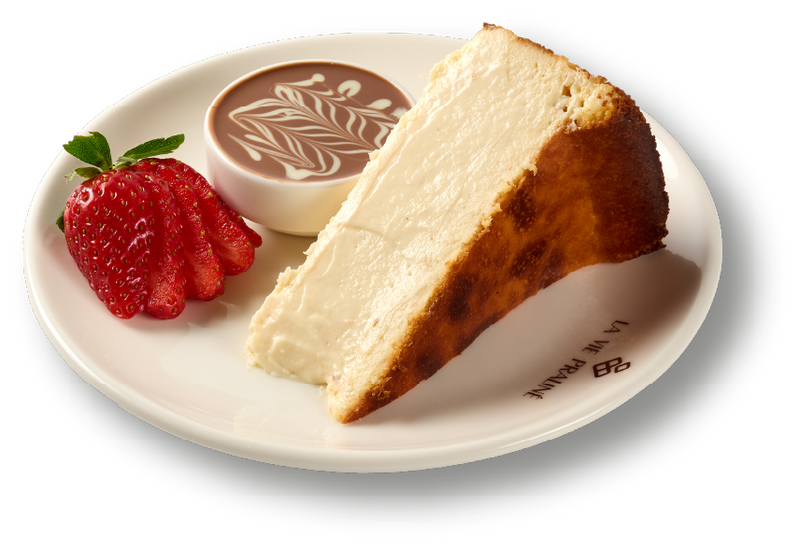 Sebastian — tabakta Sebastian cheesecake, çilek ve sıcak çikolata ile