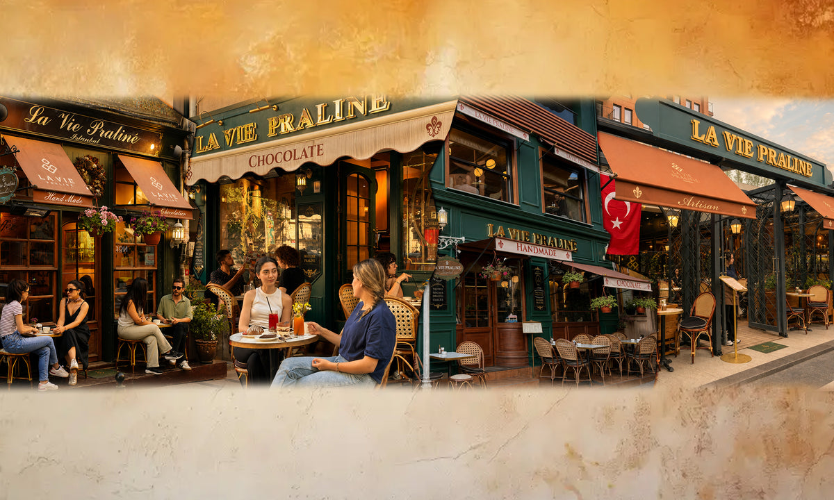 La Vie Praline şubelerinin dış cephelerinden oluşan kolaj