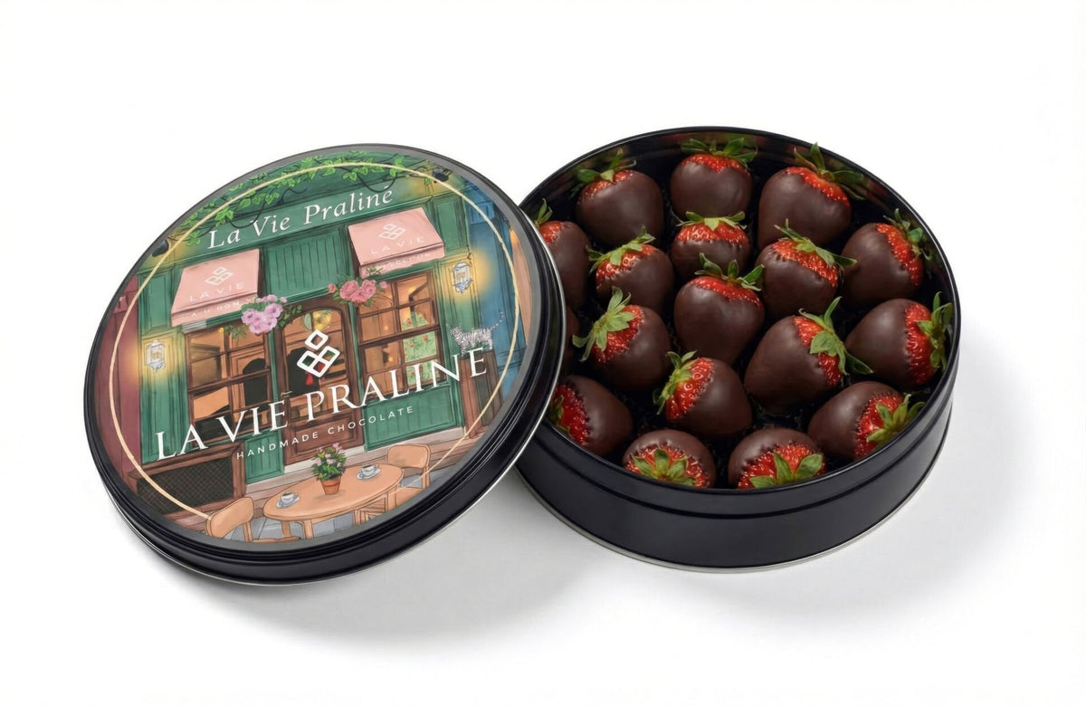 La Vie Praline metal çilekli çikolata kutusu