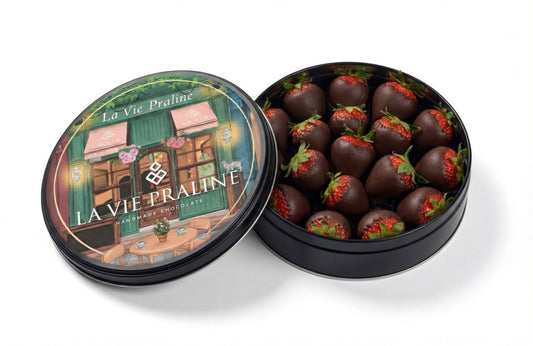 La Vie Praline metal çilekli çikolata kutusu