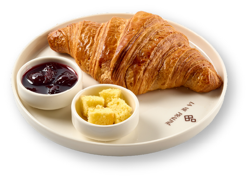 French Croissant — tabakta sade kruvasan, reçel ve tereyağı ile